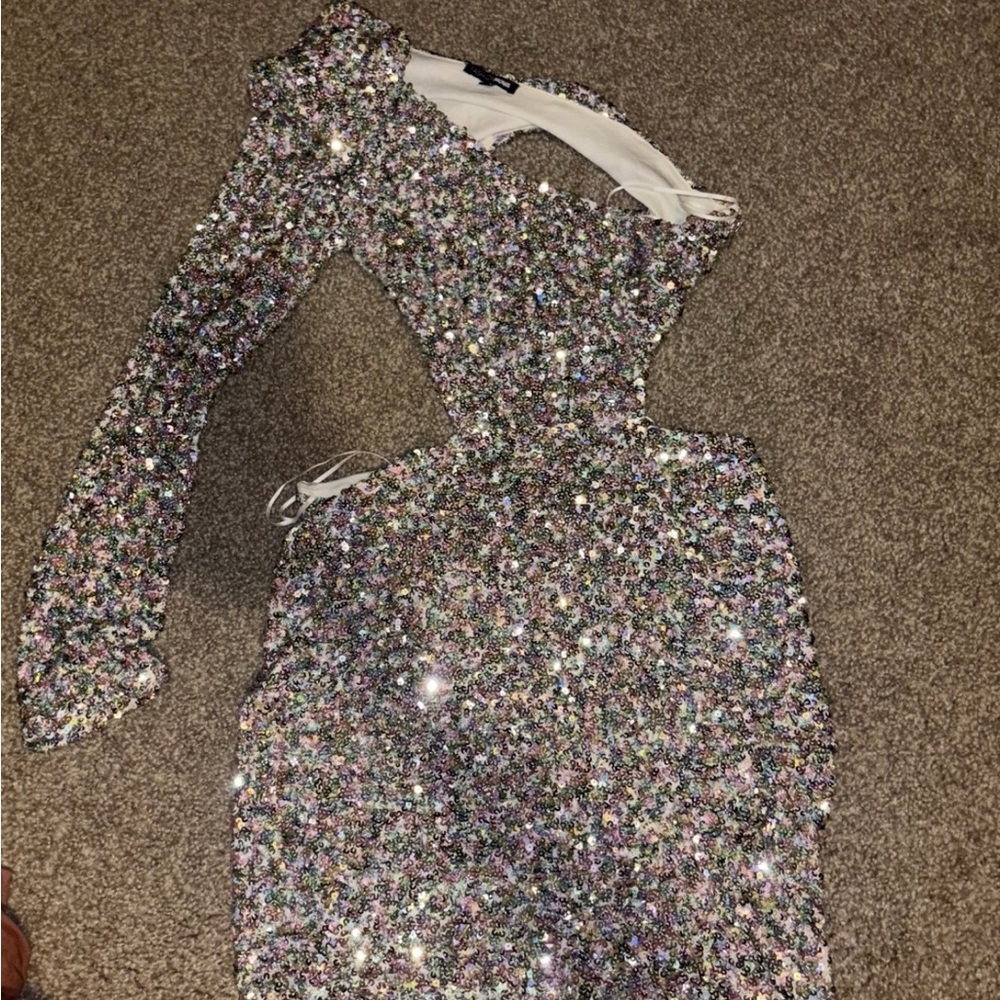 Fashion Nova Sparkling One-Shoulder Sequin Dress